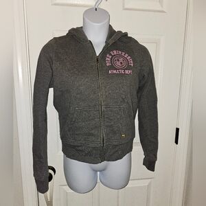 Gray PINK Victoria's Secret University Athletic Zip-Up Hoodie